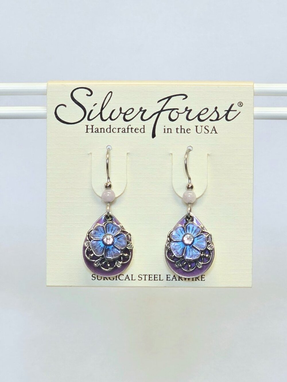 Silver Forest Purple Tear with Flower and Silver Filigree Earrings